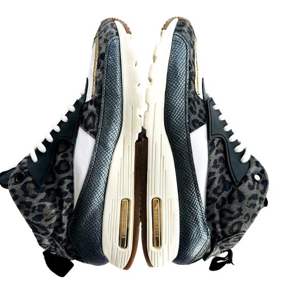 ESSE ut ESSE Air Brain Low Ankle Fashion Sneaker Size 40 Black Leopard Italy - Picture 6 of 10